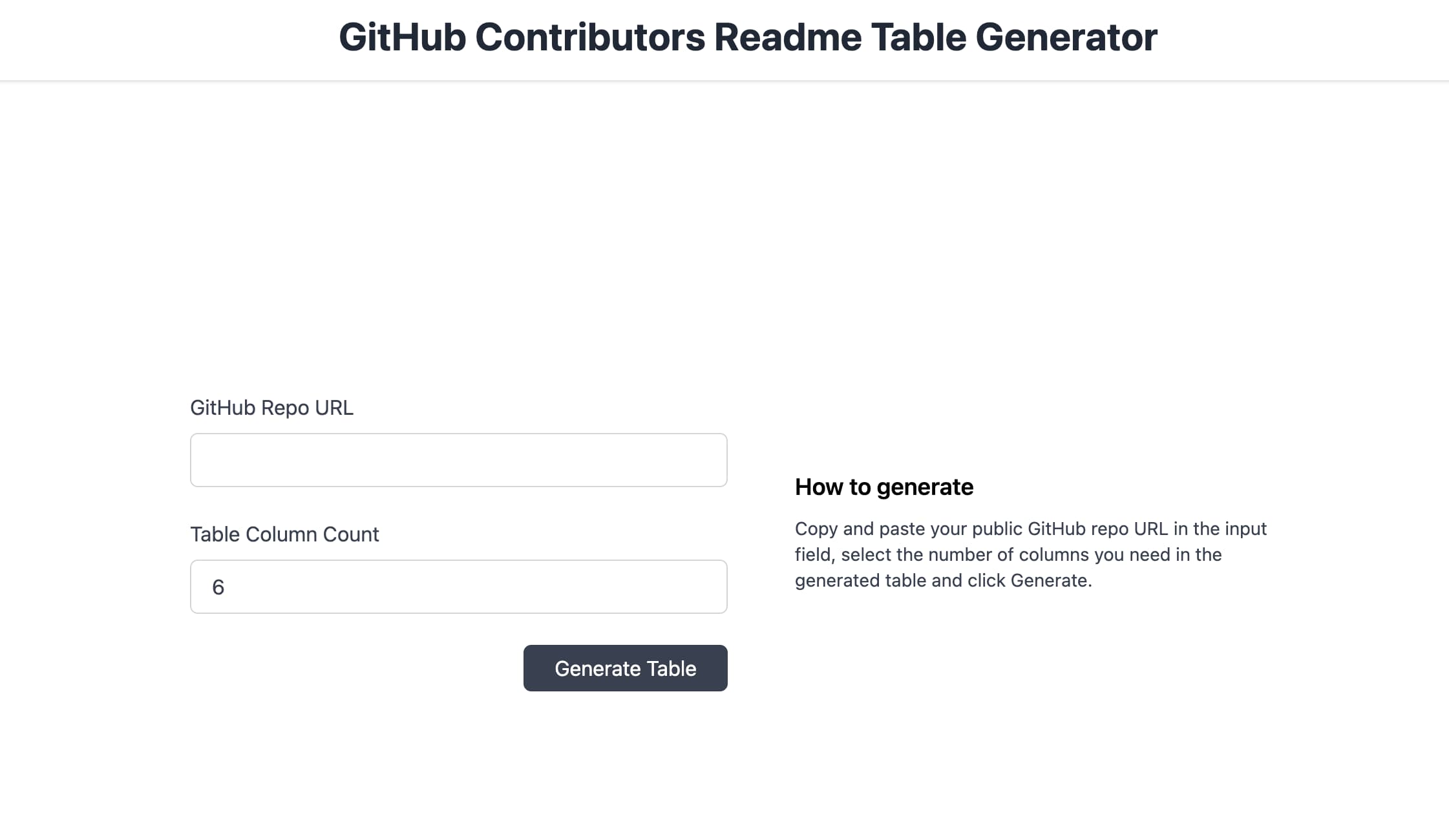 GitHub Contributors Table Generator